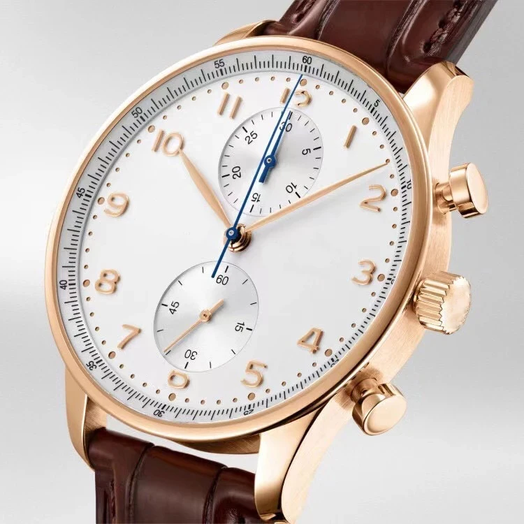 

New Men Automatic Mechanical Self Wind Rose Gold Watch Bronw Blue Leather Stainless Steel Sapphire