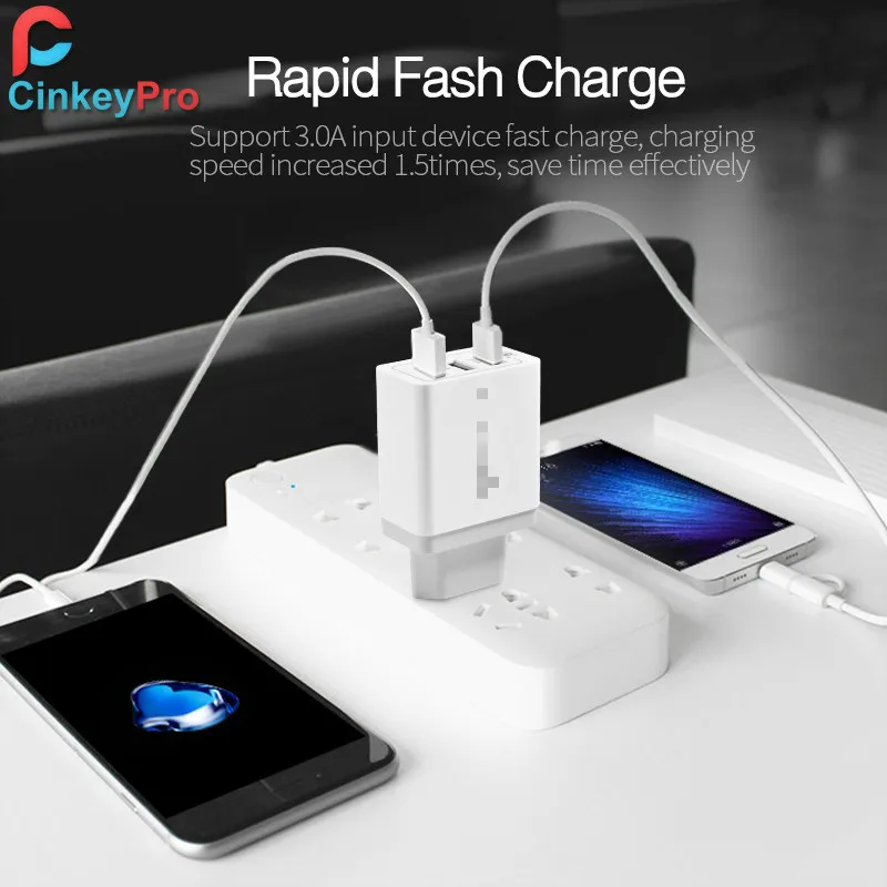 CinkeyPro 3 порта USB зарядное устройство Быстрая зарядка 0 для Samsung совместимый iPhone iPad