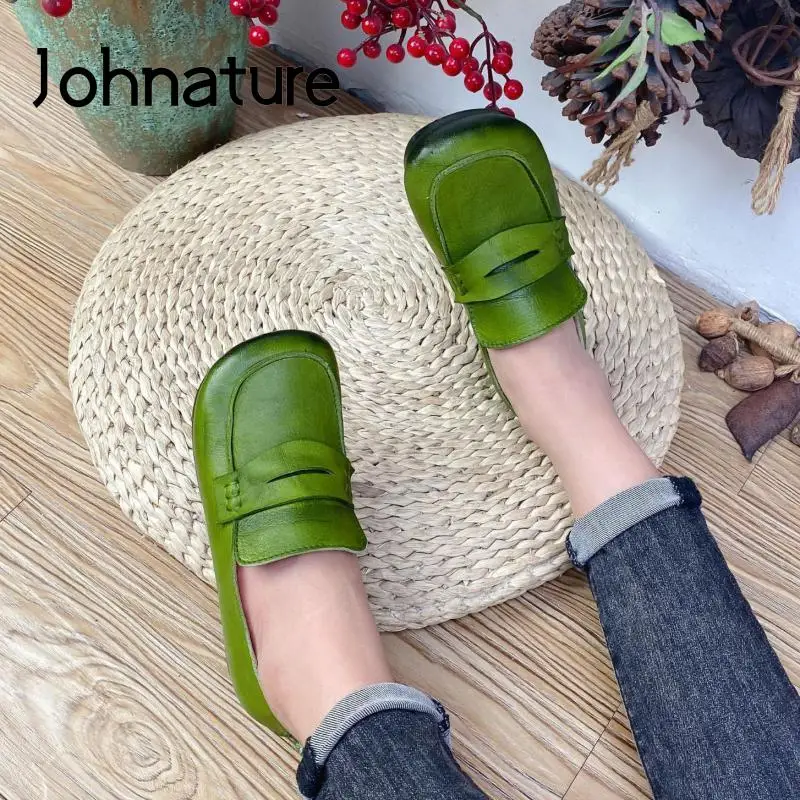 

Johnature Flats Women Shoes Genuine Leather 2022 New Spring/Autumn Round Toe Shallow Concise Handmade Comfortable Ladies Shoes