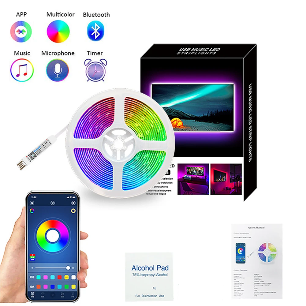 

USB LED Light Strips Waterproof 1-5M Light String Suitable Indoor Atmosohere RGB Lights Controller Music Lighting Home Decor