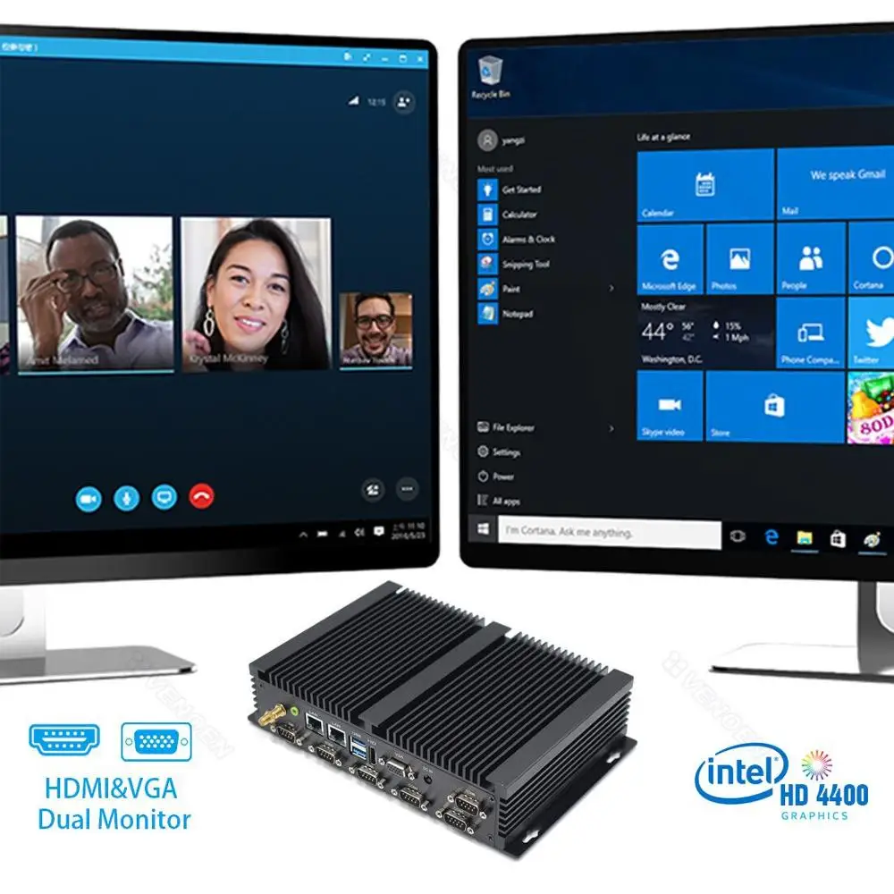 Безвентиляторный промышленный мини-ПК Intel Core i5 4200U 4500U 6 * RS232 4G LTE HDMI VGA двойная Lan