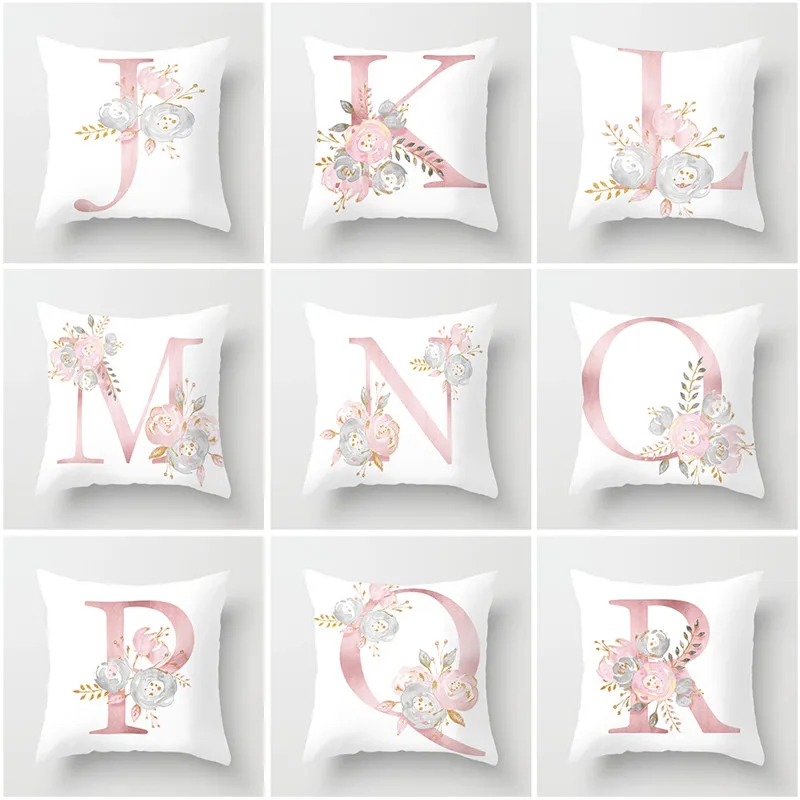 

Nanacoba Pink Letter Print Cushion Cover Flower Pillow Cover for Home Sofa Decorative Pillowcase Short Plush Funda Cojin 45*45cm