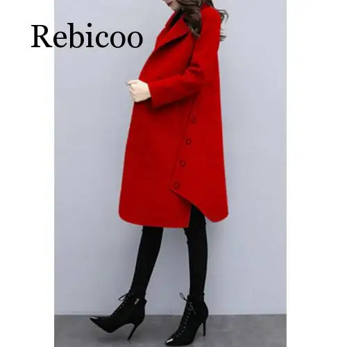 

2019 new women's winter wear loose large size long woolen coat female a word woolen coat thickening