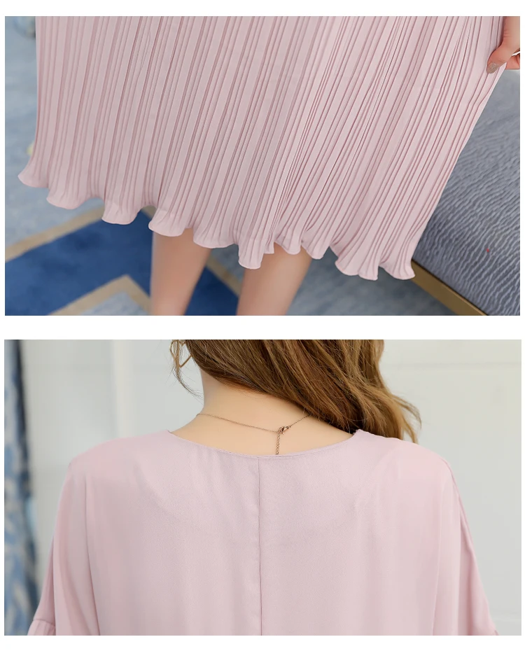 

Pleated Chiffon Pregnancy Dresses For Pregnant Women Maternity Clothes Summer Loose Short Sleeve Dress Maternity Cloth
