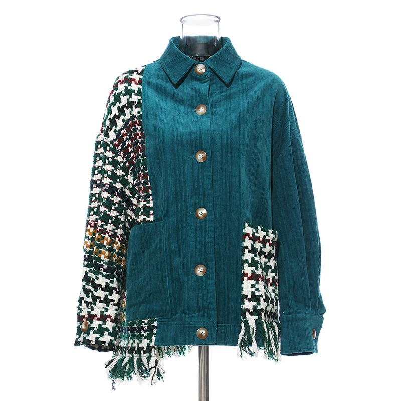 Женская твидовая куртка TWOTWINSTYLE разноцветная Асимметричная с длинными рукавами и