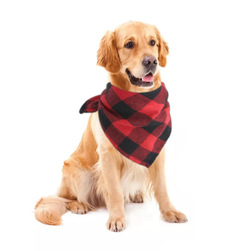 

Pet Dog Cat Bandana Neckerchief Neck Polyester Scarf Saliva Towel Printed Classic Red Black Plaid Pattern Pet Accessories