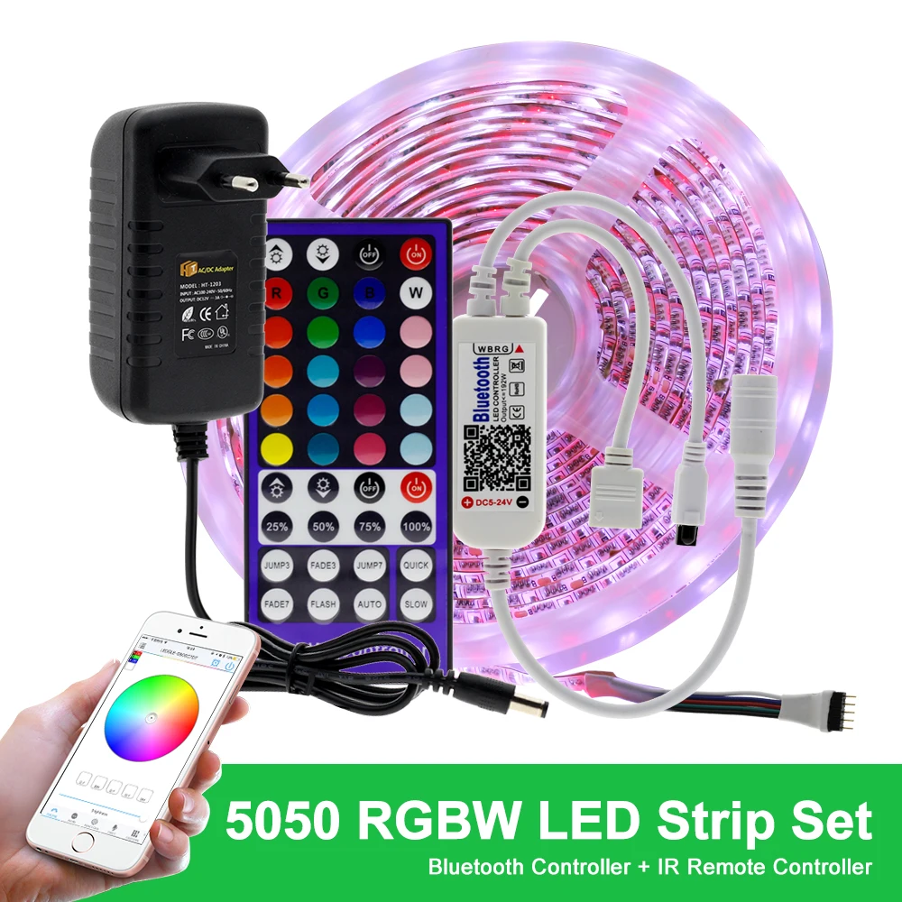 Wifi/Bluetooth RGB RGBW набор светодиодных лент DC12V Светодиодная лента 5050 5 м 300 светодиодный s+ wifi/Bluetooth контроллер+ адаптер питания - Испускаемый цвет: Bluetooth RGBW