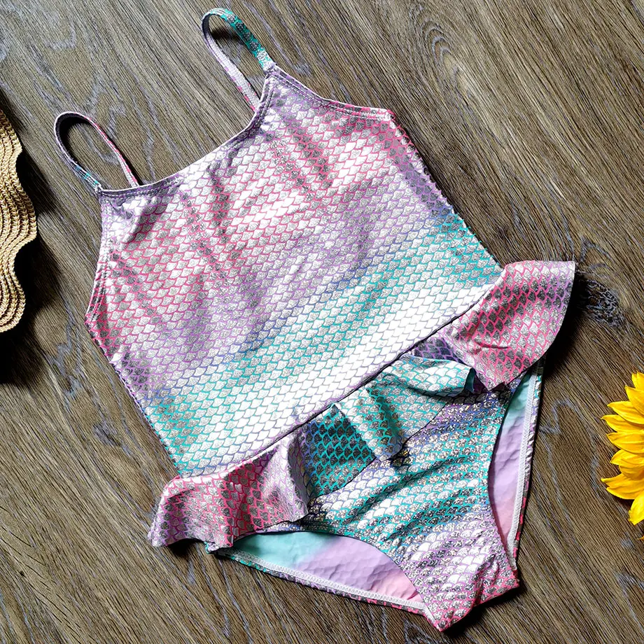 От 2 до 10 лет Купальник для девочек Цельный Детский купальный костюм Русалочки