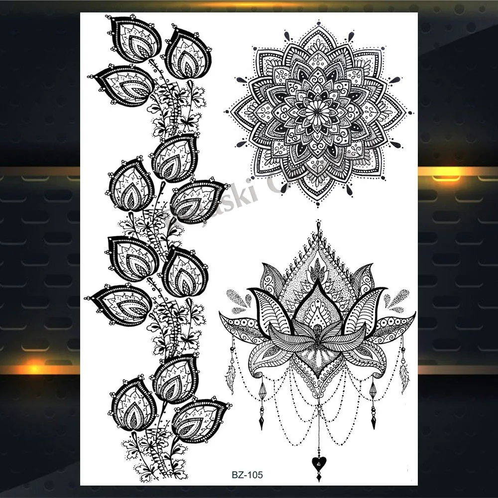 REJASKI черный серьги Henna Mandala цветок временные татуировки для Для женщин Стикеры пикантные водостойкие татуировки, боди-арт Arm талией, эксклюзивный дизайн татуировки - Цвет: PBZ105