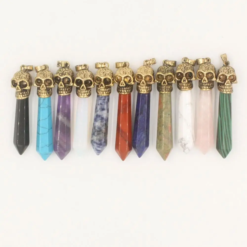 6 шт. позолоченный череп шестиугольная Призма рейки маятник натуральные Агаты