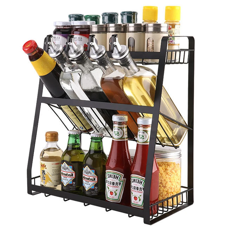 

Kitchen Storage Shelf Rack Three Layer,Spice storage rack,kitchen organizer,Spice Rack Holders,Black Iron kitchen organizer