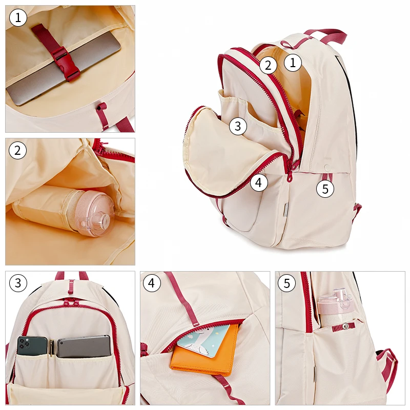 Shouldcat Backpack Multifunction Schoolbag Double Zipper Teenager Women Girls Laptop Backpack Student Shoulder Bag Korean Style