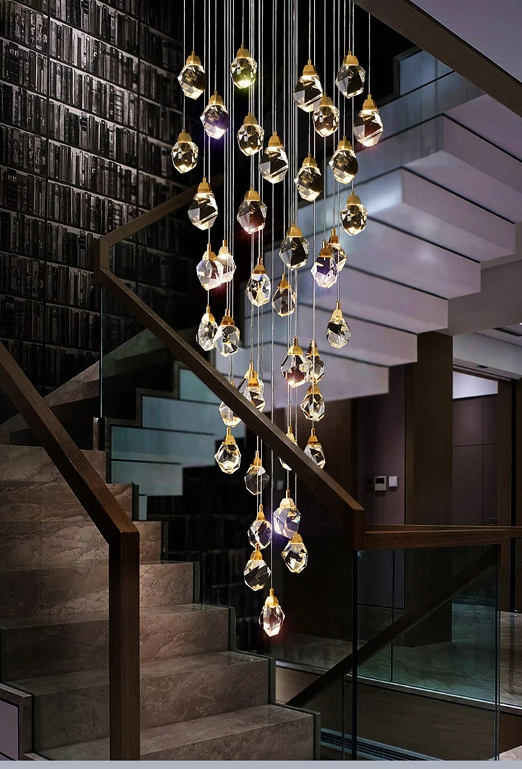 Luxurious diamond crystal droplight big stairs sitting room golden home decoration chandelier lighting led lights | Лампы и освещение