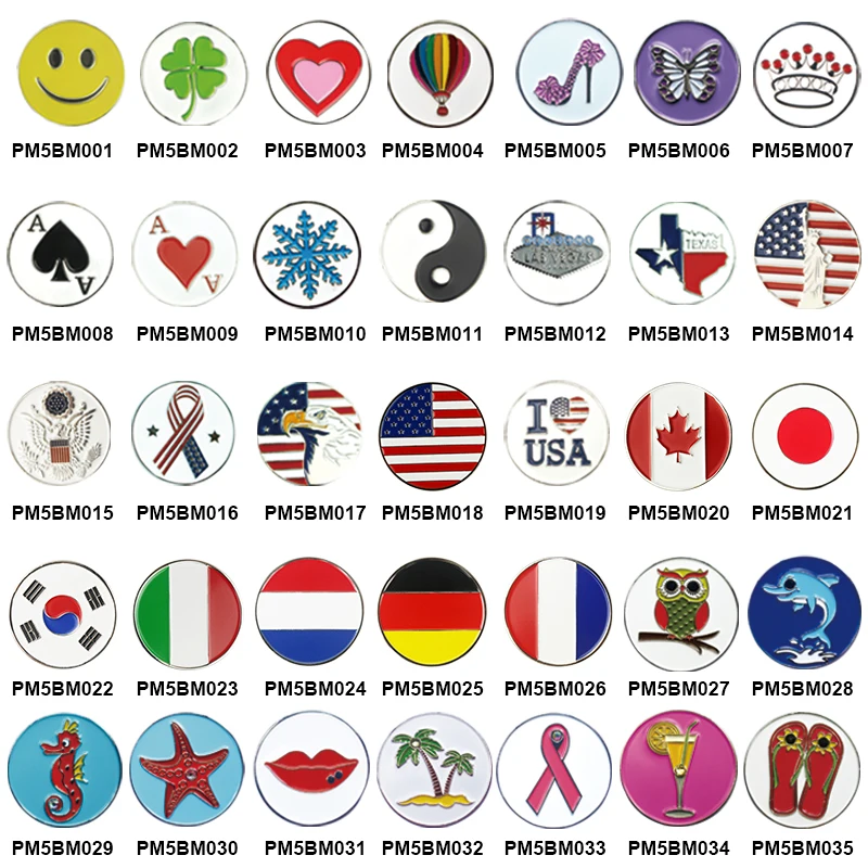 PINMEI Embossied Golf Ball Marks наборы из 5 маркеров для гольфа Подарки для гольфа для леди / детей, подходящие для любых магнитных зажимов для шляп для гольфа