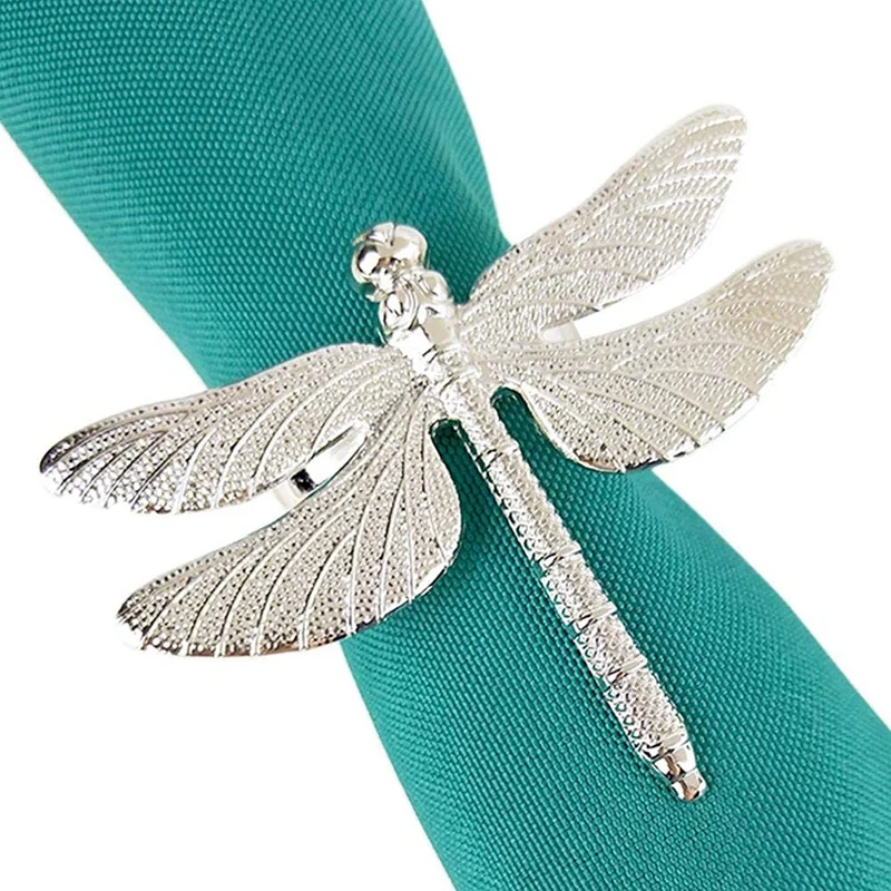 

12 Pcs Dragonfly Napkin Rings Zinc Alloy Napkin Buckle Silver Napkin Ring For Hotel Wedding Holiday Table Dinner Party Decorati