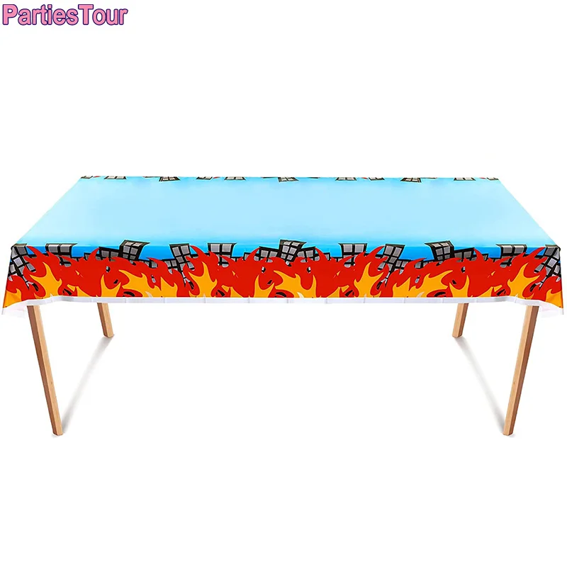 

1pc 52*86'' Fire Truck Tablecloth Firefighter Tablecover Fire Table Setting Plastic Fireman Table Cover for Fire Party Supplies