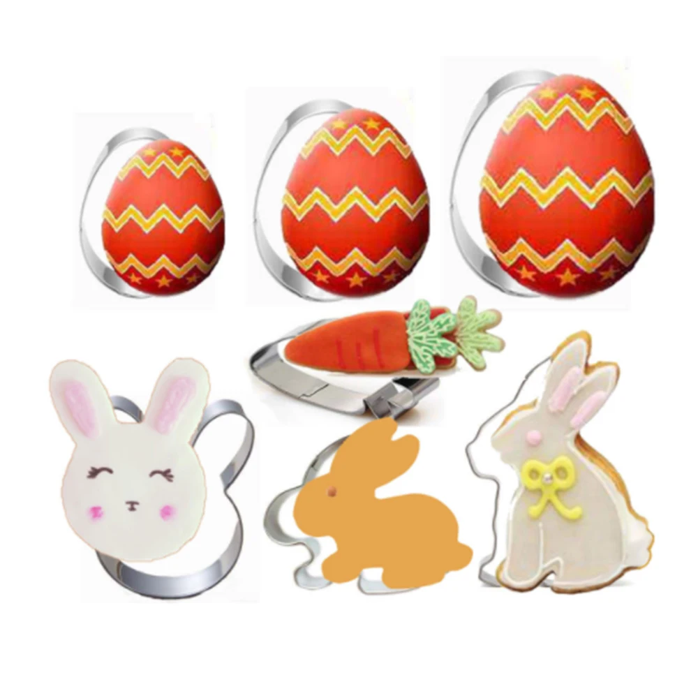 

Easter Rabbir Eggs Carrot Cookie Stainless Steel Mold Easter Kitchenware Cookie Cutter DIY Bake Decor Pastry Modelling Tools