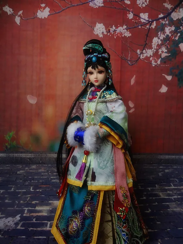 32cm Collectible Chinese Dolls Vintage Qing Dynasty Girl Doll Traditional Oriental Toys Christmas Birthday Gifts