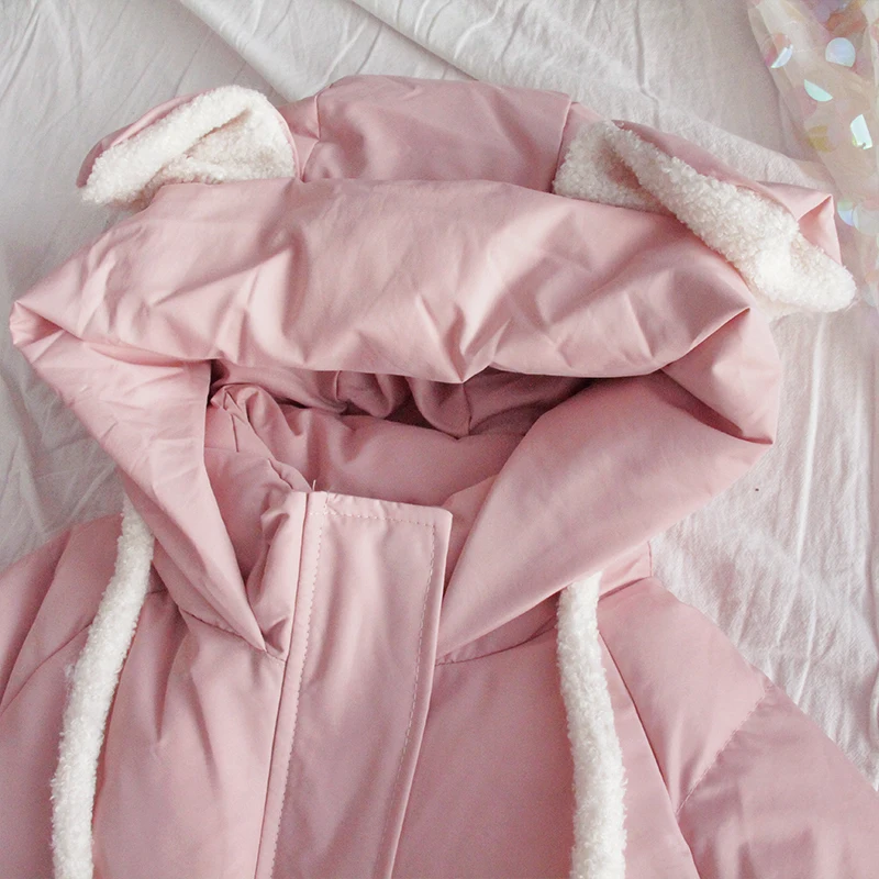 

HWLZLTZHT Mori Girl Winter Jacket Women Clothes Kawaii Coat Print Thick Parka Japanese Cute Cartoon Outwear Hooded Overcoat