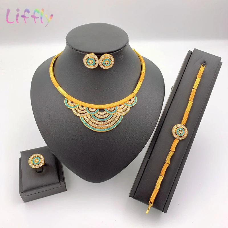

2020 New Jewelry Sets Dubai African Fashion Golden Costume Jewellery Nigerian African Necklace Sets for Women