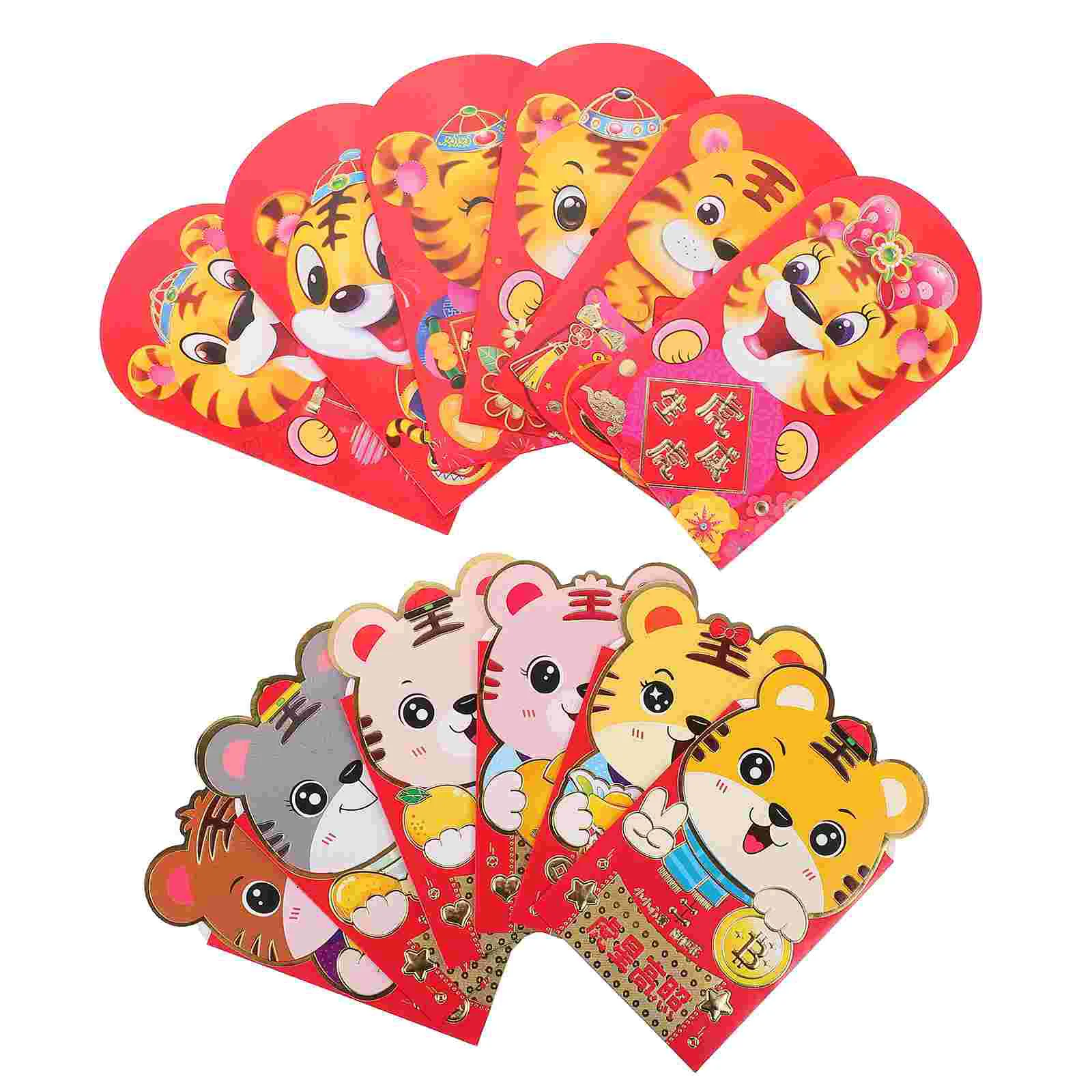 

Конверты бумажные красные с карманами, 24 шт, 2022, китайский новый год (разные цвета)