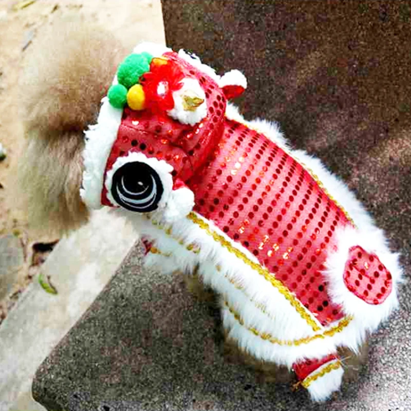 Китайская Новогодняя одежда для собак зимняя куртка костюм Тан с кошкой пуделей