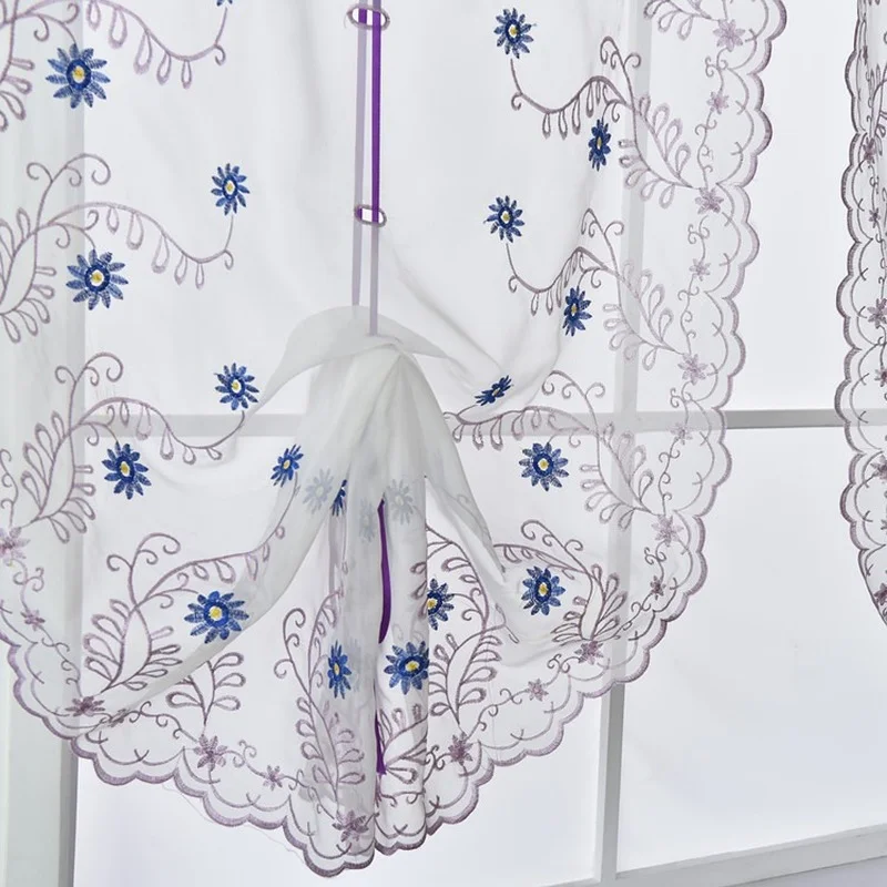 

Short Roman Jacquard Purple Peacock Flower Kitchen Window Tulles Fabric Transparent Fabric Hot Selling Curtains European Style