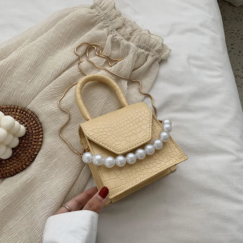 

Women's Bag Crocodile Handbag Fashion Pearl Small Square Bag New Fashion One Shoulder Diagonal Span
