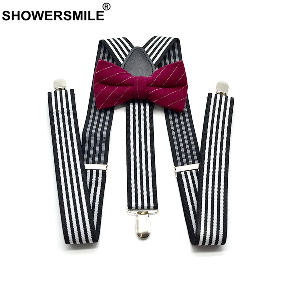 Подтяжки SHOWERSMILE с галстуком бабочкой для мужчин и женщин подтяжки в клетку брюк