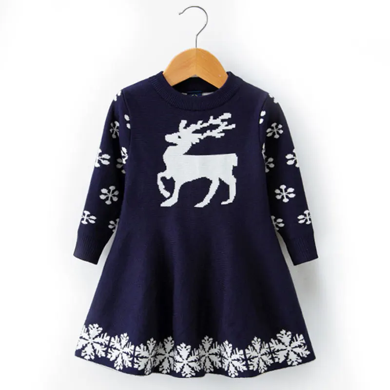 Детское трикотажное платье с длинным рукавом оленем снежинкой | Детская одежда и