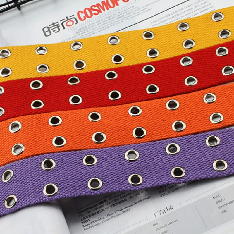 

New Designer Harajuku Wide Belt Canvas Web Double Grommet Hole Buckle Belt Female Male Hot Waist Strap Belts for Women Men Jeans