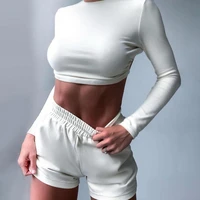 women fashion casual o neck two piece set women loose sexy crop top lace up with pockets short loungewear women summer suit