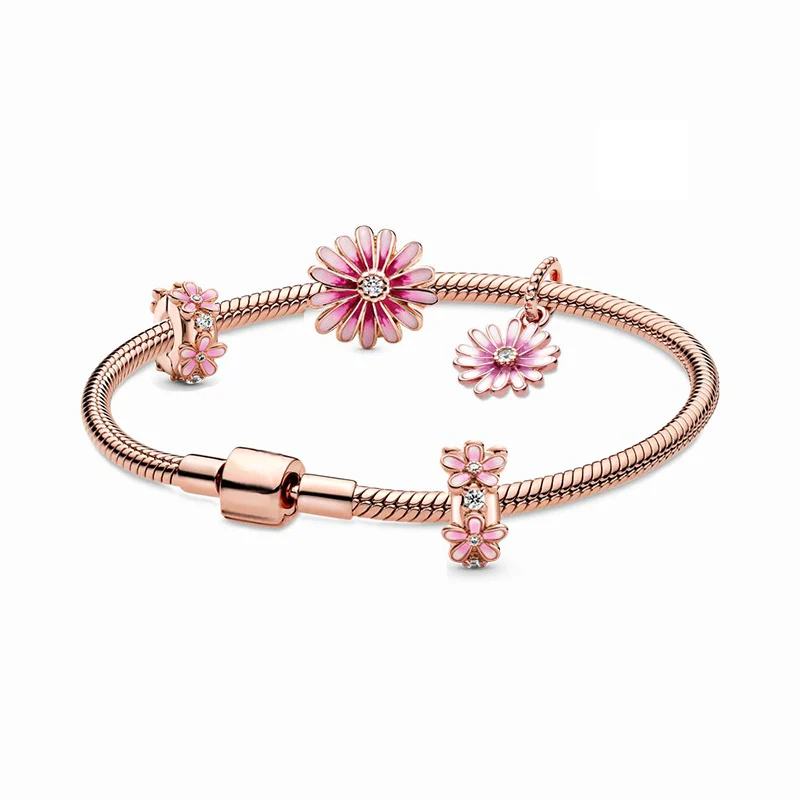 

S925 Silver Color Moments Charms bracelet for women DIY Flower Beads Bracelet charms Luxury Jewelry Gifts