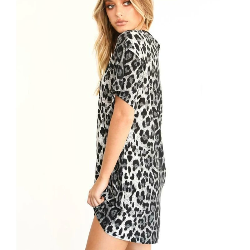 Женское летнее свободное платье футболка с леопардовым принтом модное женское