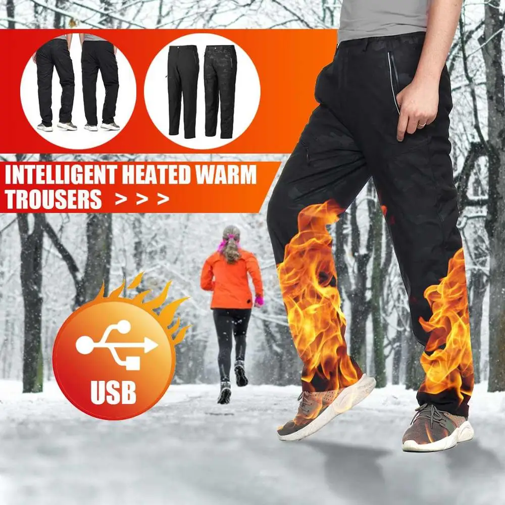 

2021 Winter Men And Women USB Electric Heating pant Outdoor Sport Hiking Plus Velvet Warm Knee Trousers Heated Pants