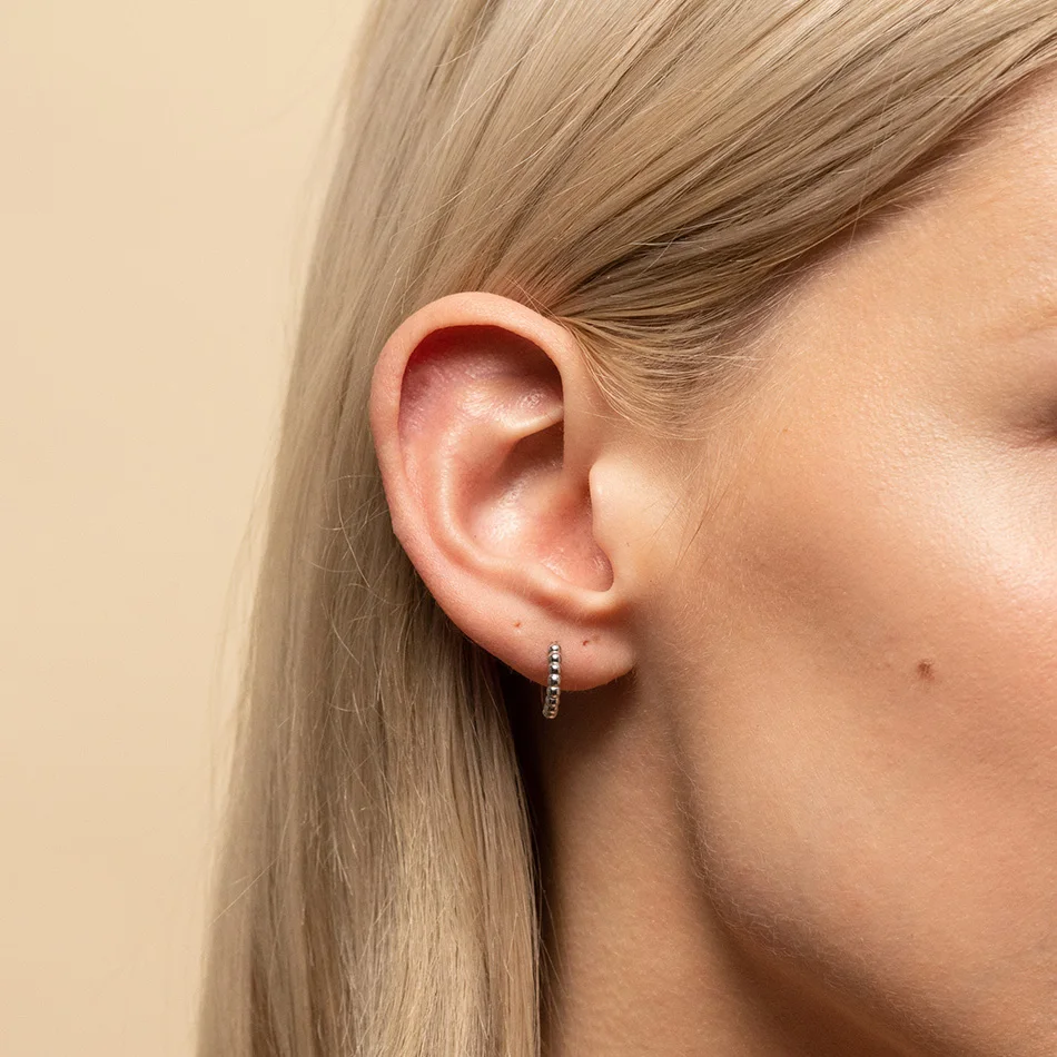 

ELESHE 925 Sterling Silver Beaded Hoop Earrings with 18K Gold Plated Stackable Earrings for Women Engagement Christmas Jewelry