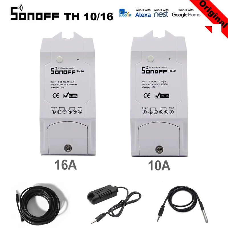 Sonoff TH16 TH10 10A 16A умный Wifi переключатель для EWelink монитор температуры и влажности
