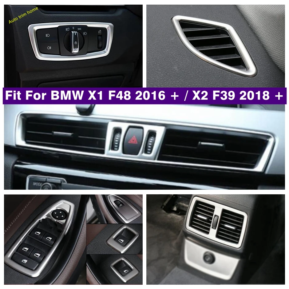 اكسسوارات التيار المتناوب منفذ تنفيس الهواء رفع زر إضاءة أمامية غطاء التبديل تقليم لسيارات BMW X1 F48 2016 - 2021 / X2 F39 2018 - 2021 الفضة