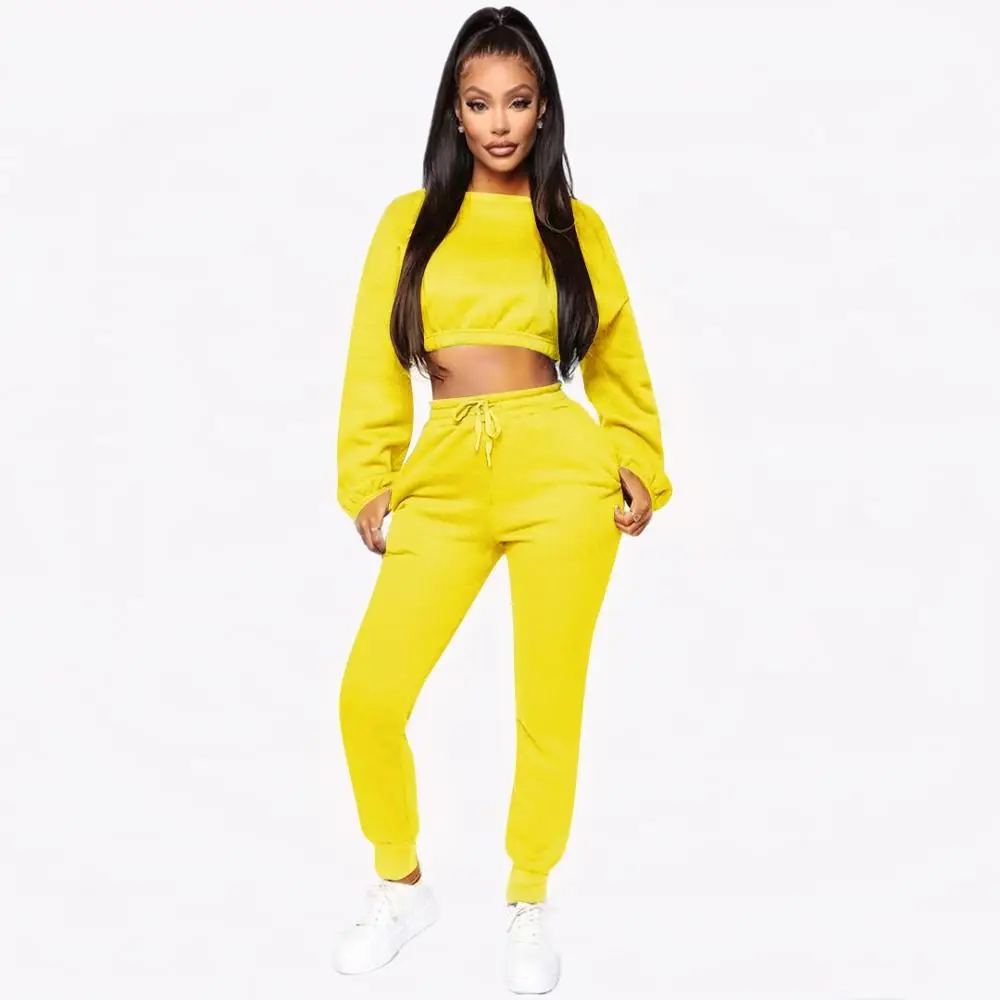 

Autumn Winter Womne Set Sweater Crop Top + Long Pants Drawstring Tracksuits Sportwear Jogging Femme Outfit For Women
