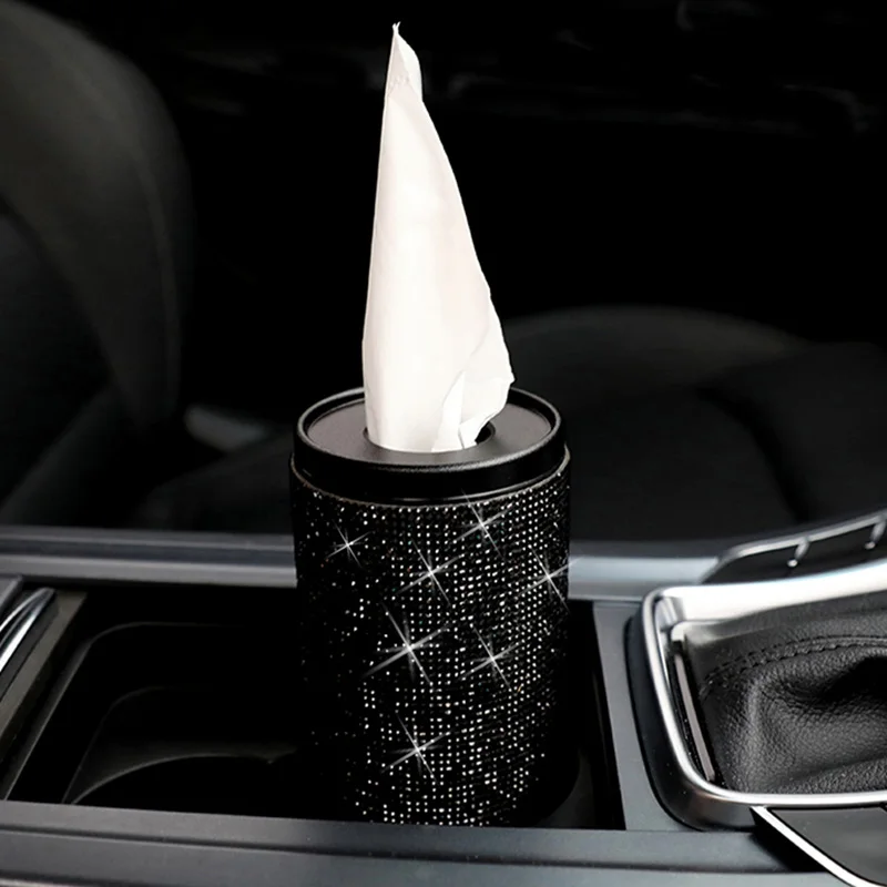 black diamond Шикарная Хрустальная Автомобильная необычная коробка для салфеток Алмазная туба для бумажных полотенец Авто держатель тканевой бумаги чехол для дома для девочек автомобильные аксессуары - Название цвета: black diamond