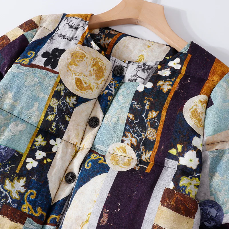 

Vintage Print 90% White Duck Down Jacket Female Loose Puffer Coat Winter Fashion 2021 ThickNew Scarf Coats Women Clothes SL25