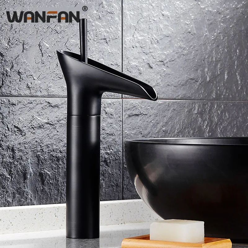 Смеситель для ванной комнаты Водопад латунный кран раковины с черным масляным