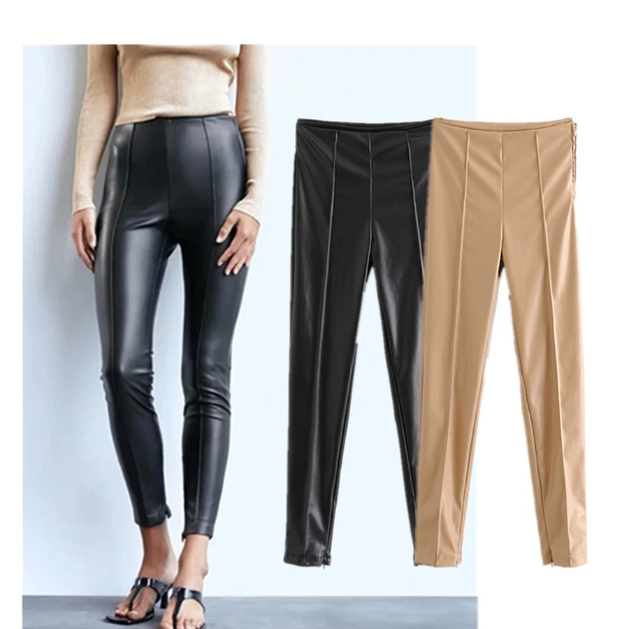 

Женские панталоны Elmsk, женские зимние английские простые облегающие брюки-карандаш из искусственной кожи с высокой талией, женские брюки