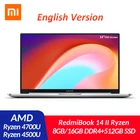 Оригинальный ноутбук Xiaomi RedmiBook 14 дюймов 2nd AMD Ryzen 4500U4700U 8G16G DDR4 Dual RAM 512GB SSD Windows 10 ультратонкий ноутбук