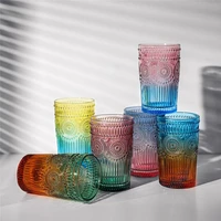 nordic gradient color glass cups nordic 370ml milk tea juice beer mug water cup sunflower embossed round beverage tumbler