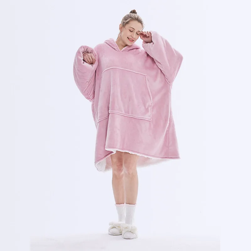 

Winter Women Warm Thick Oversized Blanket Sweatshirt, Super Soft Wearable Sherpa Hoodie Blanket with Front Pocket