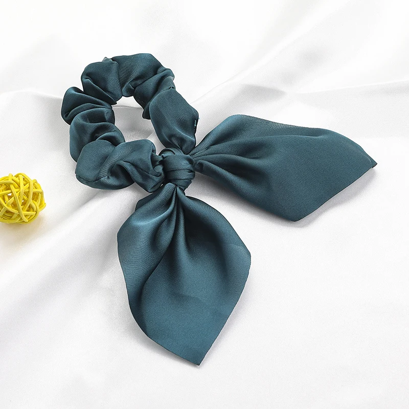 

New Pure Color Elastic Hair Band Rabbit Ear Bow Hair Rope Satin Ponytail Scrunchie Hair Tie For Women Headband Hair Accessories
