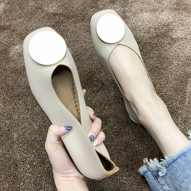 Woman Spring Summer 2020 Flat Heels Nude Loafers Moccasins Soft Pu Leather Ballet Flats Women Slip on Shallow Mouth Shoes | Обувь