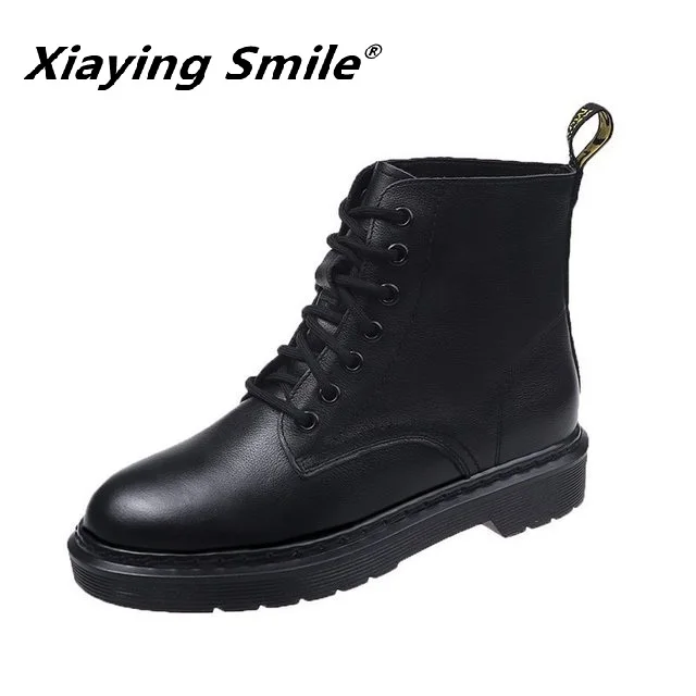 Xiaying Smile Leather Martin boots women's autumn single boots thick-soled wild short boots