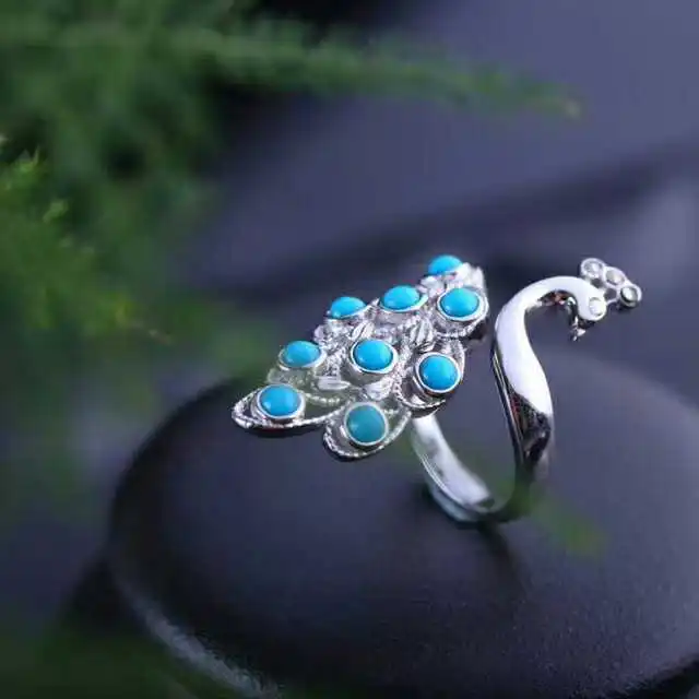 Кольцо с павлином и бирюзой серебро 925 пробы|Кольца| |